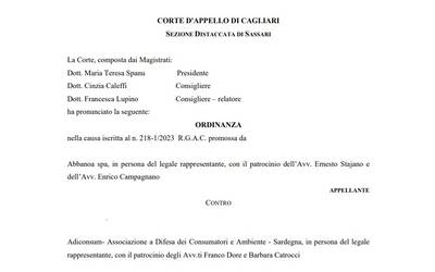 Immagine: Frontespizio ordinanza corte d'appello conguagli adiconsum