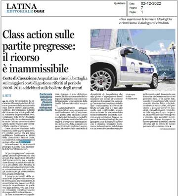 CLASS ACTION CONTRO ACQUALATINA PER LE PARTITE PREGRESSE: Il RICORSO È INAMMISSIBILE