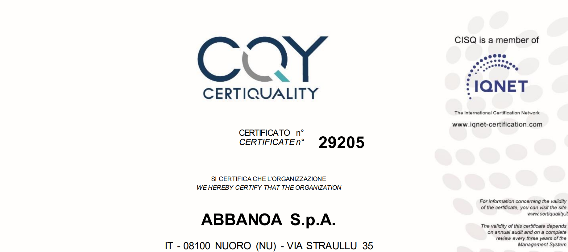Immagine: Screenshot Certificazione progettazione