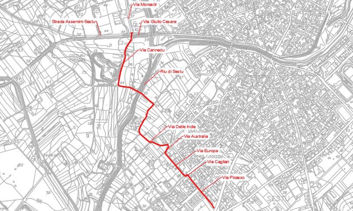 Immagine: Sestu: mappa dell'intervento Fsc Lotto B